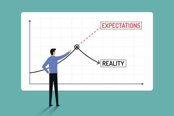 Expectations vs reality concept with business graphs