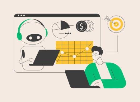 AI-powered marketing tools abstract concept vector illustration. AI-powered research, marketing tools automation, e-commerce search, customer recommendation, machine learning abstract metaphor.