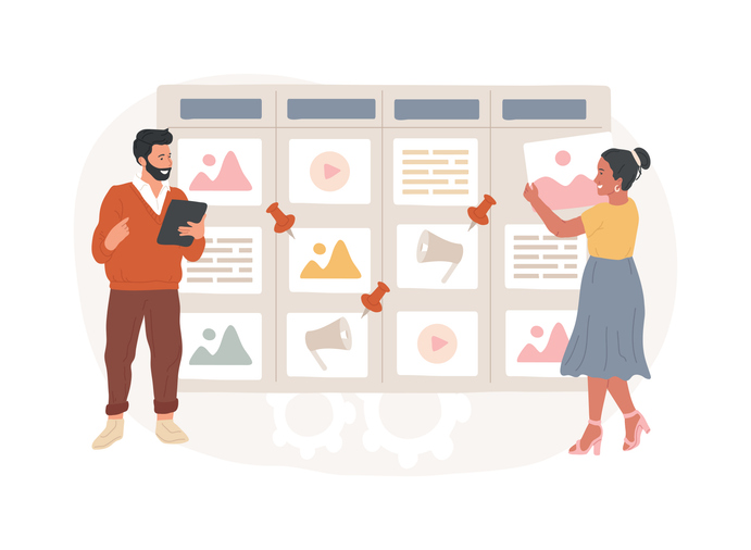 Content plan isolated concept vector illustration. Content marketing plan, online social media planner, writing blog post, smm software, promotion, digital business strategy vector concept.